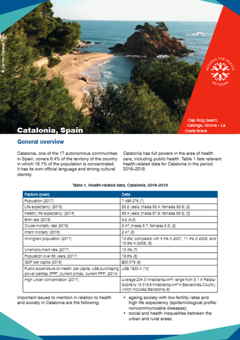 Regions for Health Network: Region profiles 2018 - Catalonia, Spain