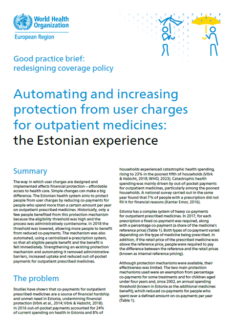Automating and increasing protection from user charges for outpatient medicines: the Estonian experience