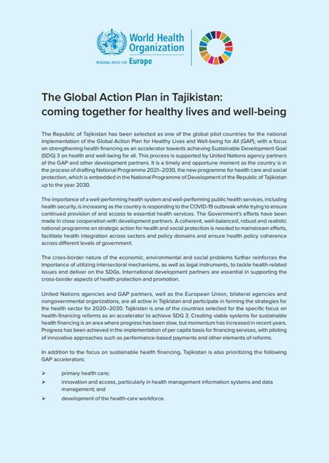 The Global Action Plan in Tajikistan: coming together for healthy lives and well-being