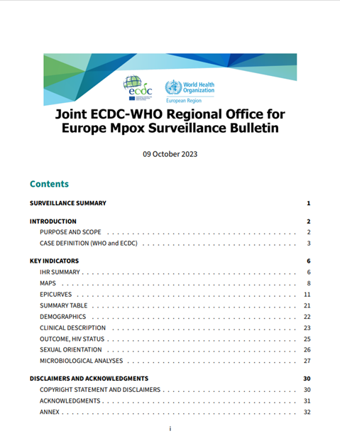 Joint ECDC-WHO Regional Office for Europe Mpox Surveillance Bulletin: 09 October 2023