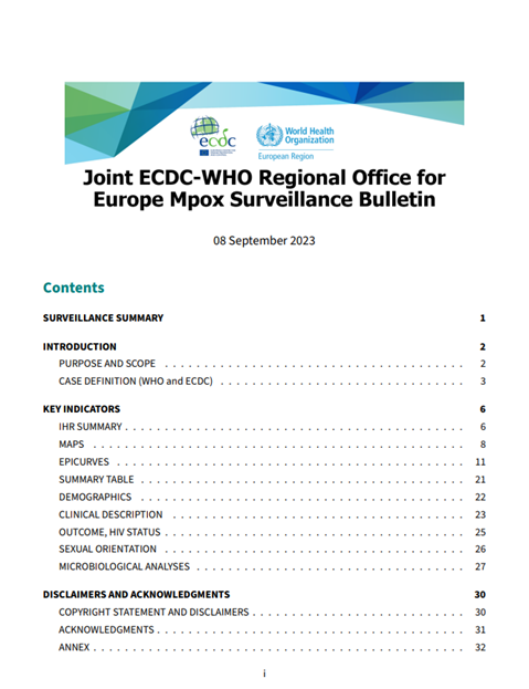 Joint ECDC-WHO Regional Office for Europe Mpox Surveillance Bulletin: 08 September 2023