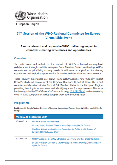 A more relevant and responsive WHO: delivering impact in countries – sharing experiences and opportunities - Programme