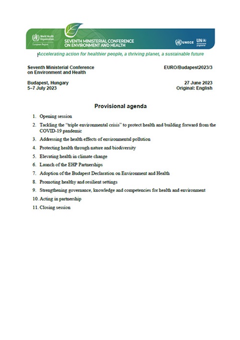Seventh Ministerial Conference on Environment and Health - Provisional agenda