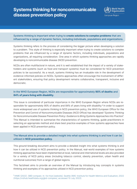 Systems thinking for noncommunicable disease prevention policy