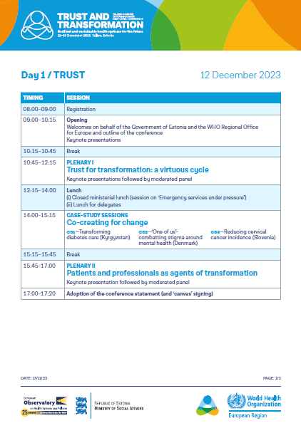 Tallinn Charter 15th Anniversary Health Systems Conference: Trust and transformation - short programme