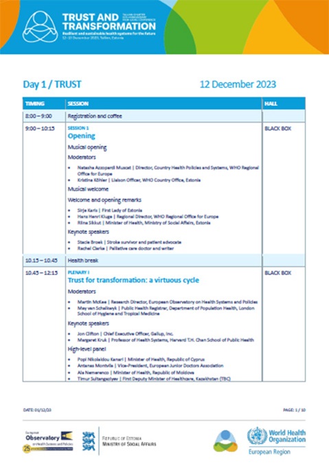 Tallinn Charter 15th Anniversary Health Systems Conference: Trust and transformation - long programme