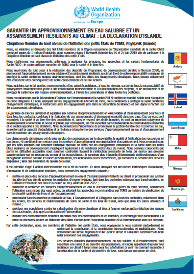 La Déclaration d’Islande. Garantir un approvisionnement en eau salubre et un assainissement résilients au climat (2018)