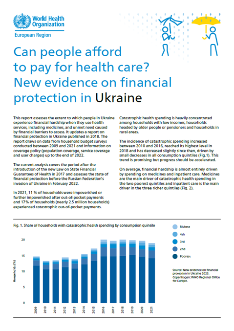 Summary: Can people afford to pay for health care? New evidence on financial protection in Ukraine