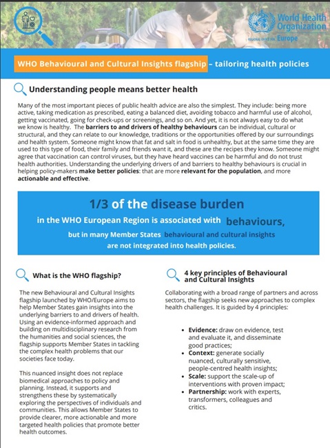 WHO Behavioural and Cultural Insights flagship – tailoring health policies
