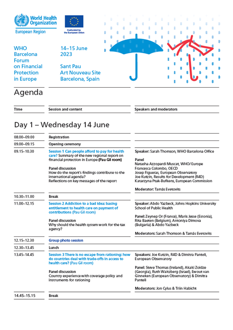 WHO Barcelona Forum on Financial Protection in Europe - Agenda