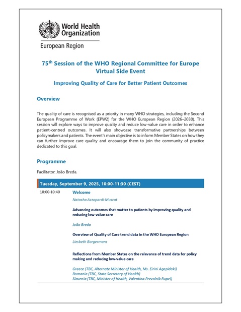 Improving quality of care for better patient outcomes - programme
