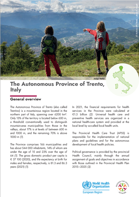 Regions for Health Network: Region profiles 2022 - The Autonomous Province of Trento, Italy