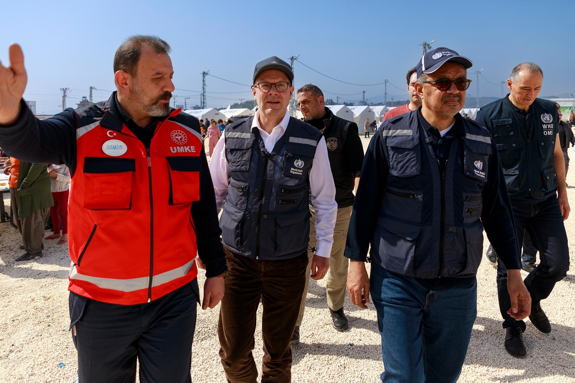 WHO Director-General Tedros Adhanom Ghebreyesus and WHO Regional Director for Europe Dr Hans Henri P. Kluge visiting the affected areas of Türkiye WHO Director-General Tedros Adhanom Ghebreyesus and WHO Regional Director for Europe Dr Hans Henri P. Kluge visiting the affected areas of Türkiye