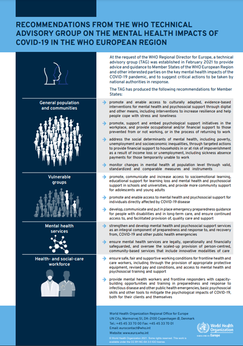Recommendations from the WHO Technical Advisory Group on the mental health impacts of COVID-19 in the WHO European Region (2021)