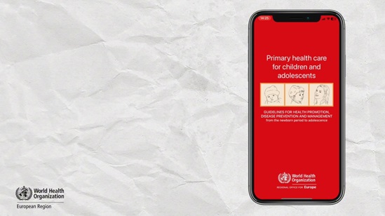 A digital pocket book from the WHO European Region on primary health care for children and adolescents shown on a mobile screen - thumbnail