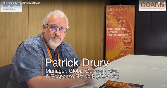Screenshot of Patrick Drury, Manager, Global Outbreak Alert & Response Network (GOARN)