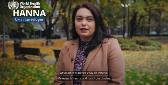 A refugee from Ukraine "Haana" speaking in a youtube video.