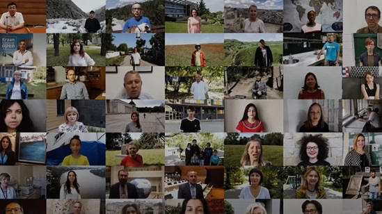 Many people shown in separate video frames, each in a different setting
